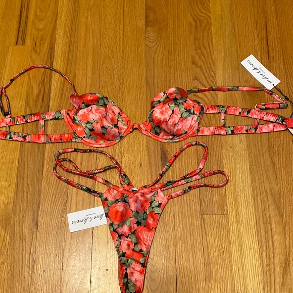 For Love And Lemons Other - Hard to hind for love and lemons satin bra and thong set red roses 🌹